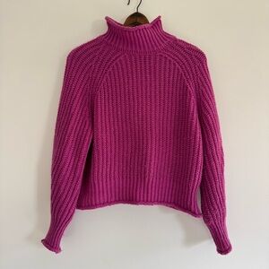 Jon & Anna Turtleneck Sweater Hot Pink Chunky Knit Ballon Sleeves Medium